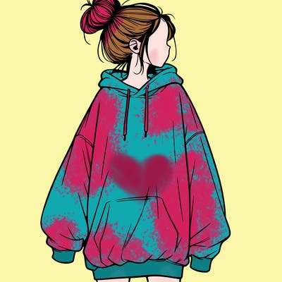 realistic girl with a oversized sweatshirt on and a bun