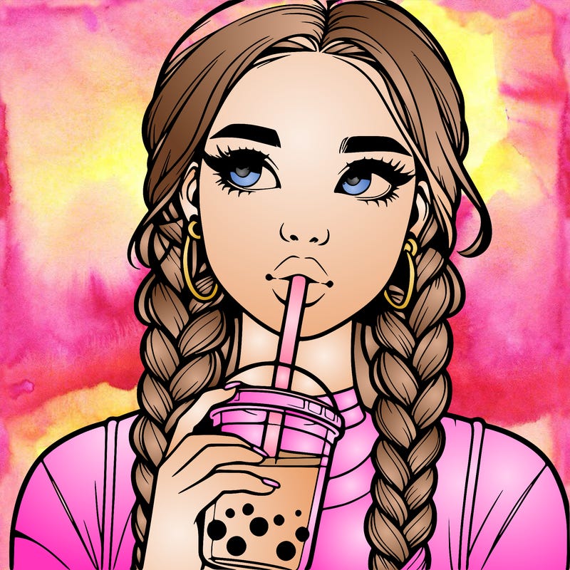realistic girl with braided hair drinking boba
