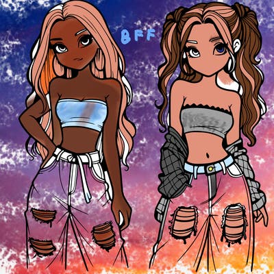 2 girls in crop tops and baggy jeans ripped