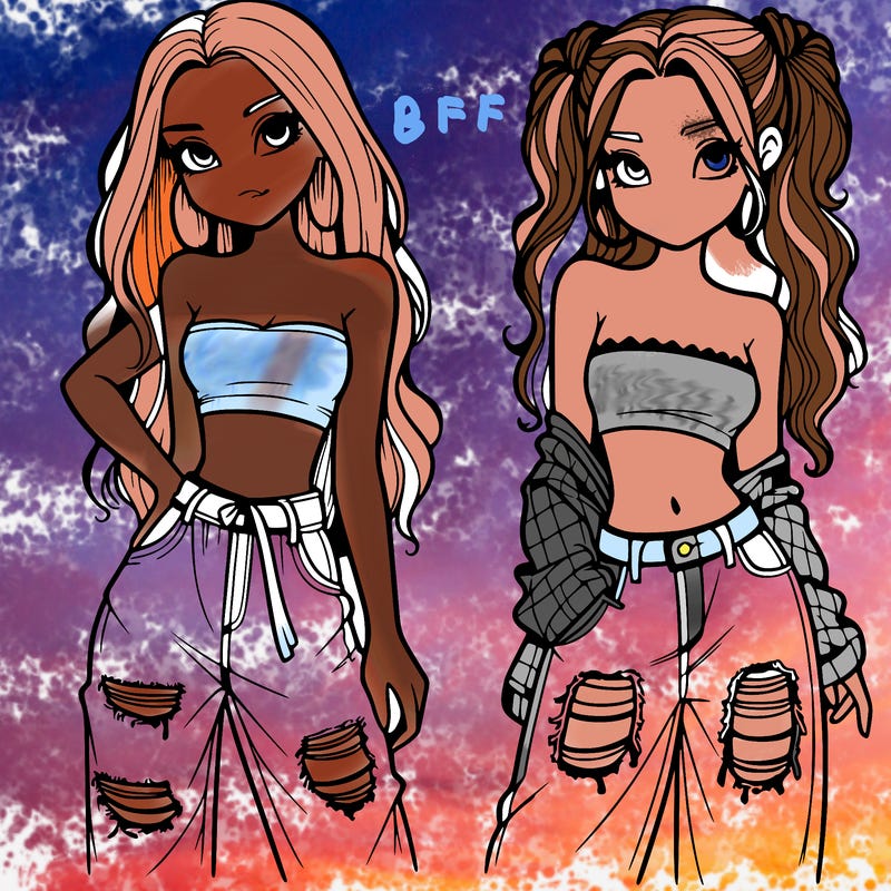 2 girls in crop tops and baggy jeans ripped