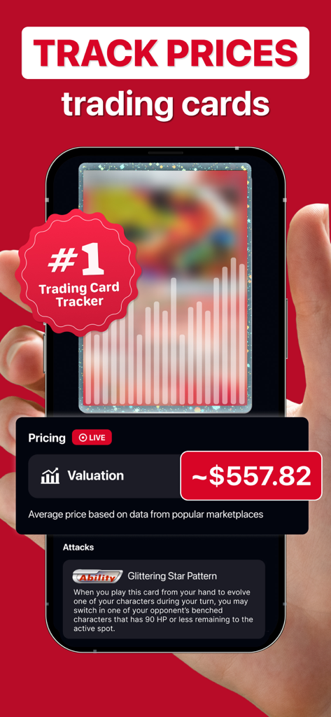 MonPrice: Card Value Scanner - Interfaccia dell'app MonPrice che mostra la valutazione di mercato live e il tracciamento dei prezzi per una carta collezionabile