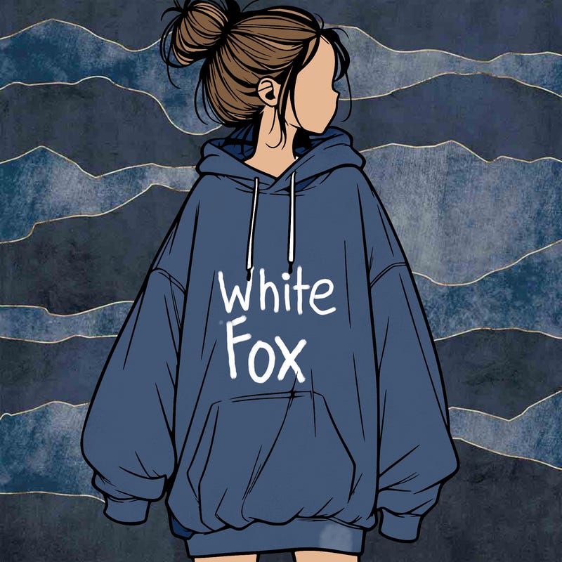 realistic girl with a oversized sweatshirt on and a bun