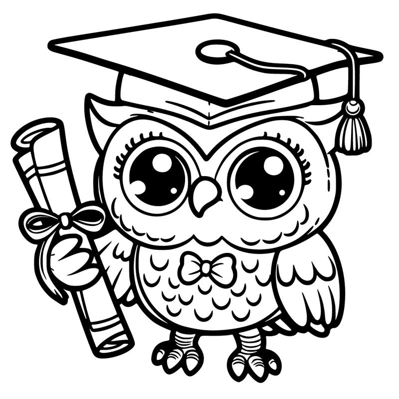 an owl wearing a graduation cap holding a diploma