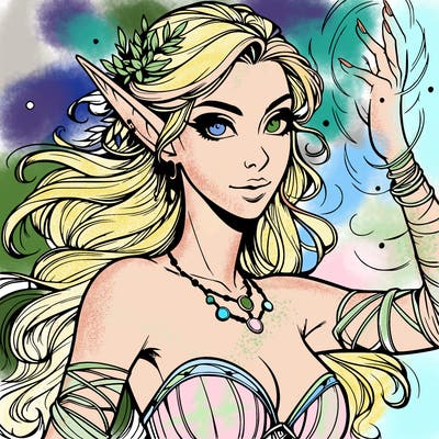 realistic elven woman glow magic wild chaos