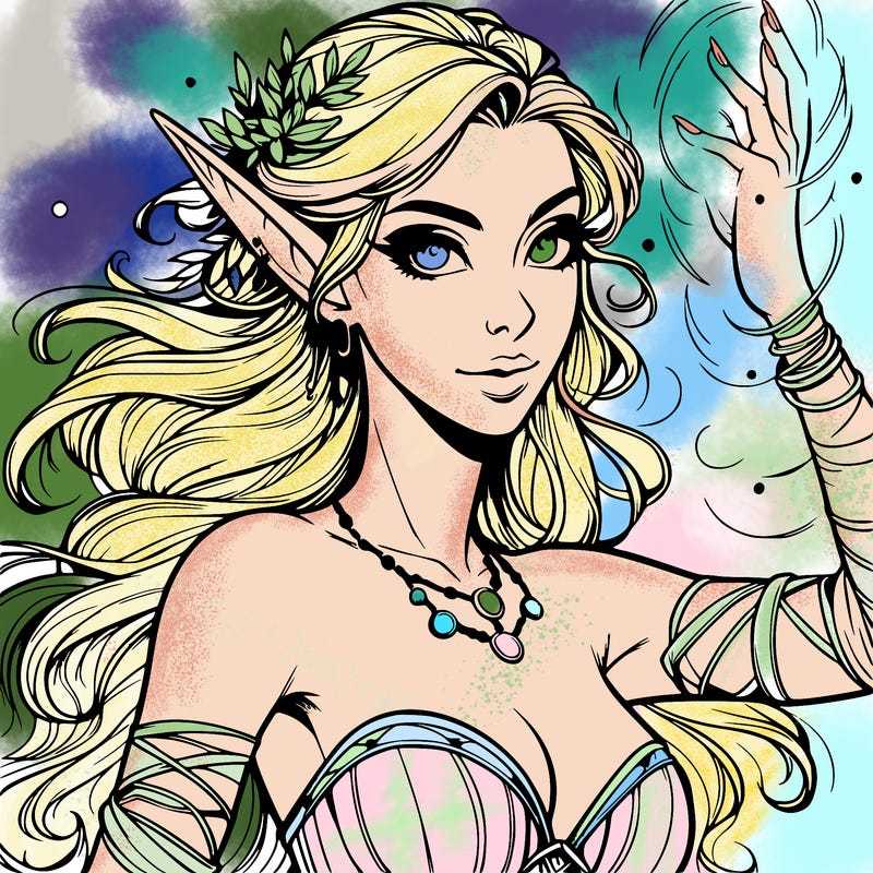 realistic elven woman glow magic wild chaos