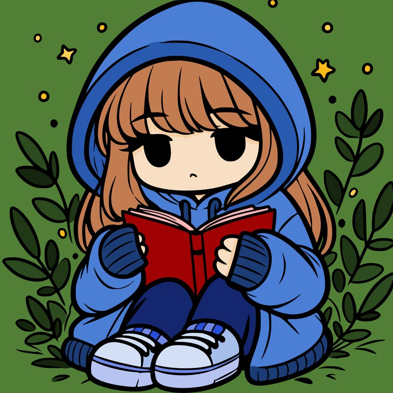 girl in oversized hoodie reading a book