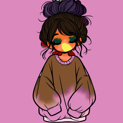 girl with baggy sweatshirt and messy bun