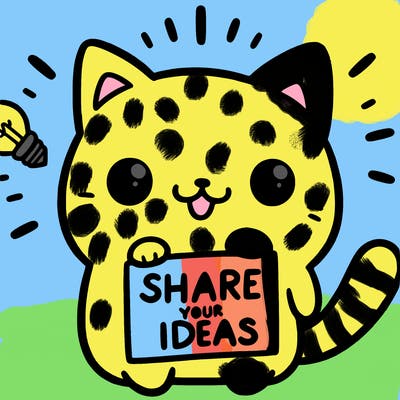 a cute cat saying share your ideas