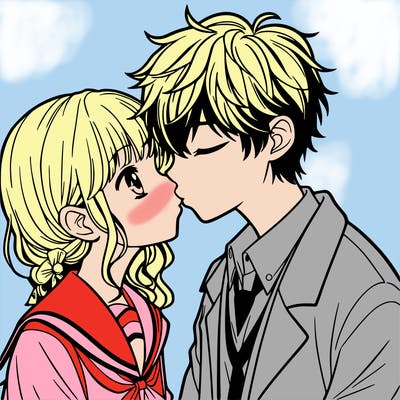 anime boy and girl kissing