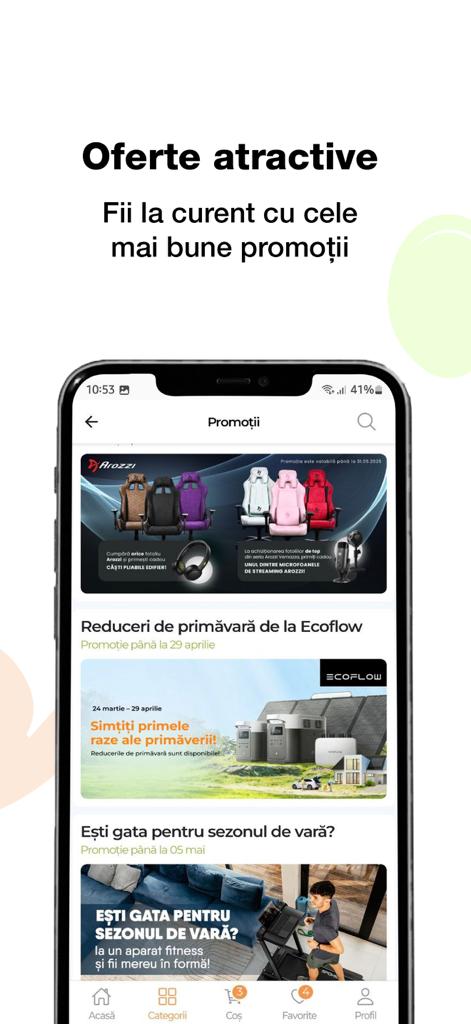 Pandashop.md - Pandashop.md Mobile App Promotionsbildschirm mit verschiedenen Angeboten für Elektronik und Haushaltsprodukte