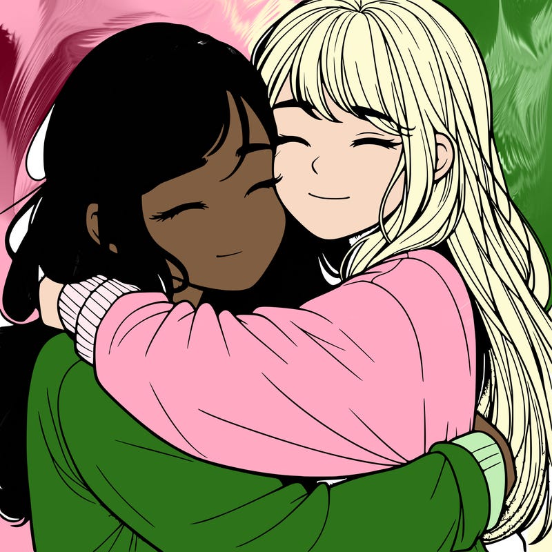 realistic two girls hugging