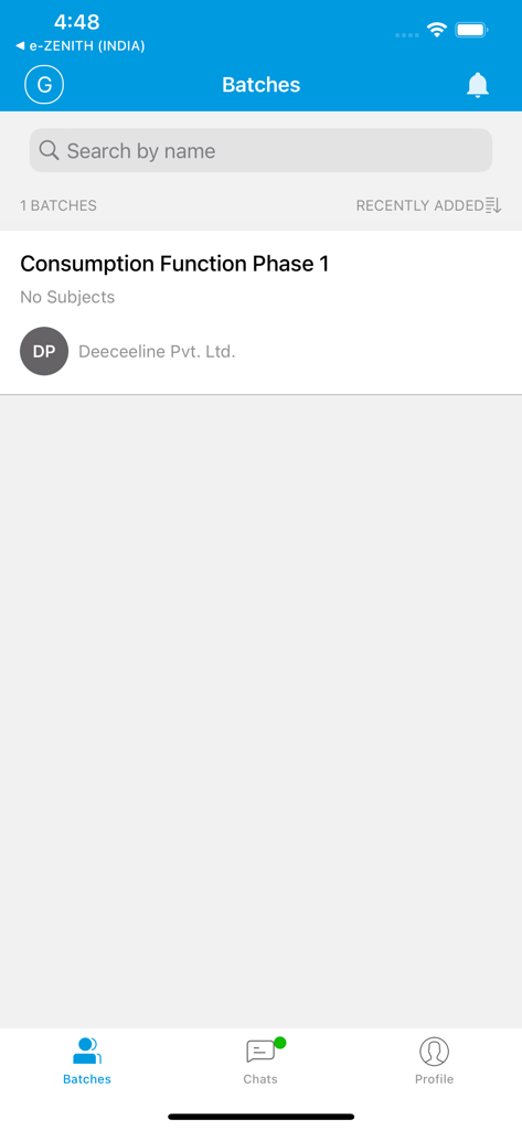 Deeceeline - Deeceeline mobile app screen showing a list of study batches for CBSE commerce students including Consumption Function Phase 1