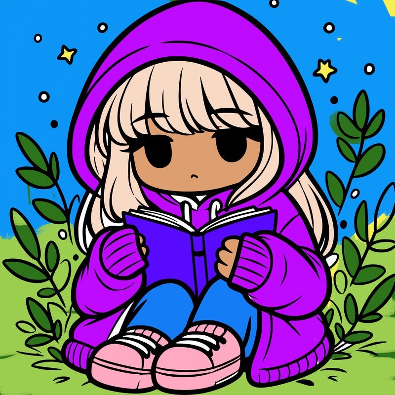 girl in oversized hoodie reading a book