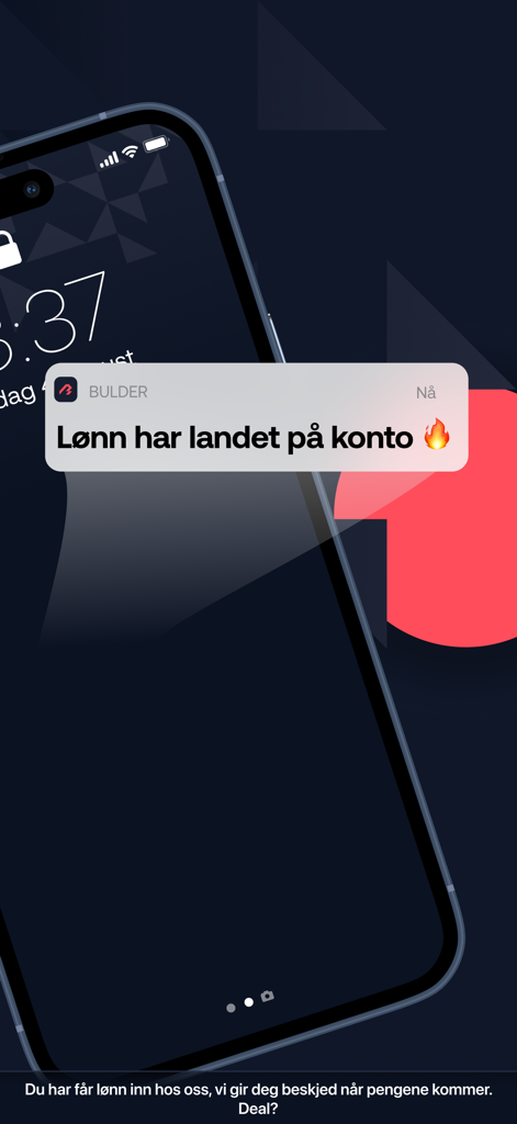 Bulder - Pantalla de bloqueo del smartphone que muestra una notificación de la aplicación Bulder para un depósito de salario