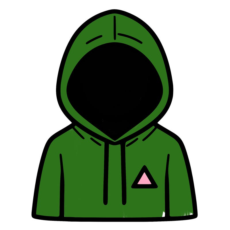 a person with non face waering a hoodie with a small triangle symbol