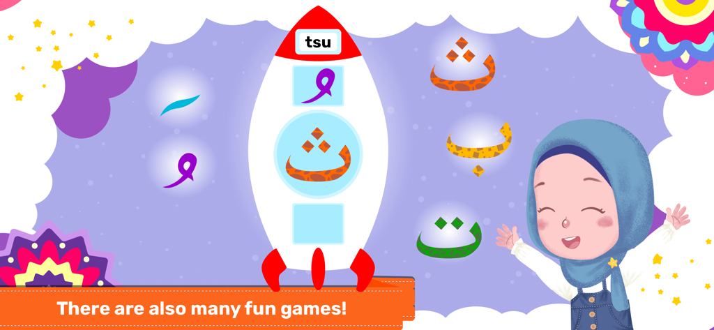 Kabi Learns Qur’an - An interactive rocket ship game for children to learn Arabic letters in the Kabi Learns Quran app