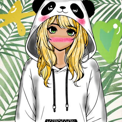 realistic girl in panda hoodie