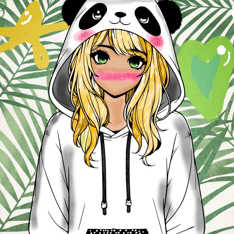 realistic girl in panda hoodie
