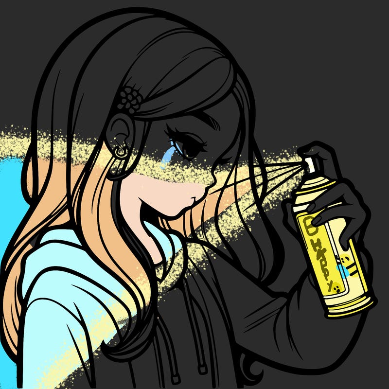 a realistic girl spray painting