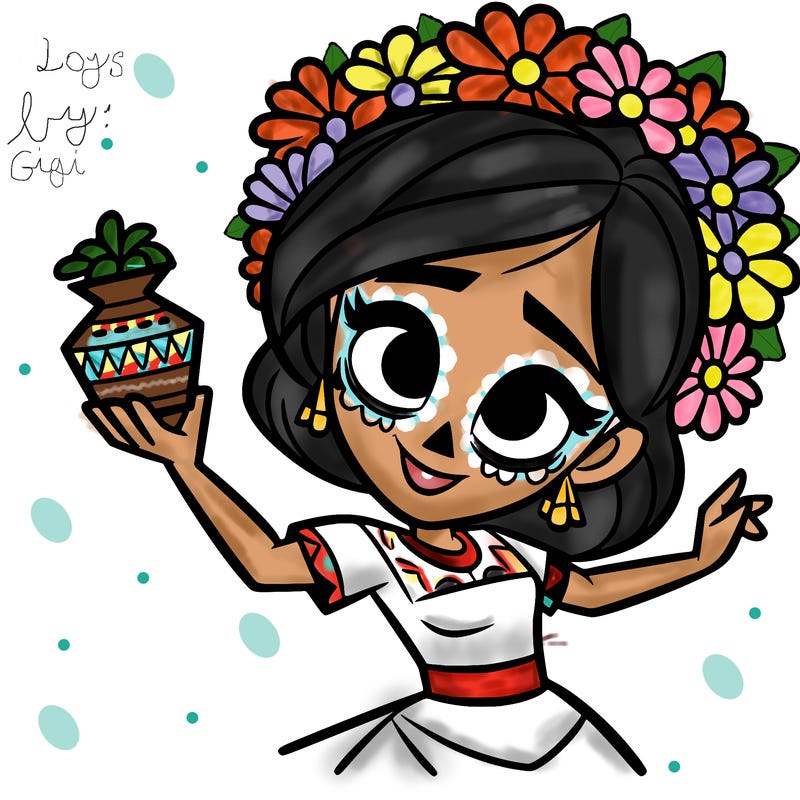 a disney style day of the dead woman.