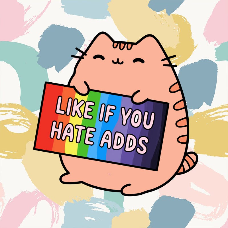 a kawii pusheen cat holding a sign that says like if you hate adds