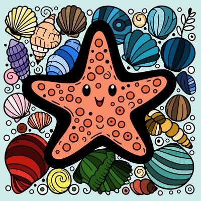 starfish surrounded by seashells