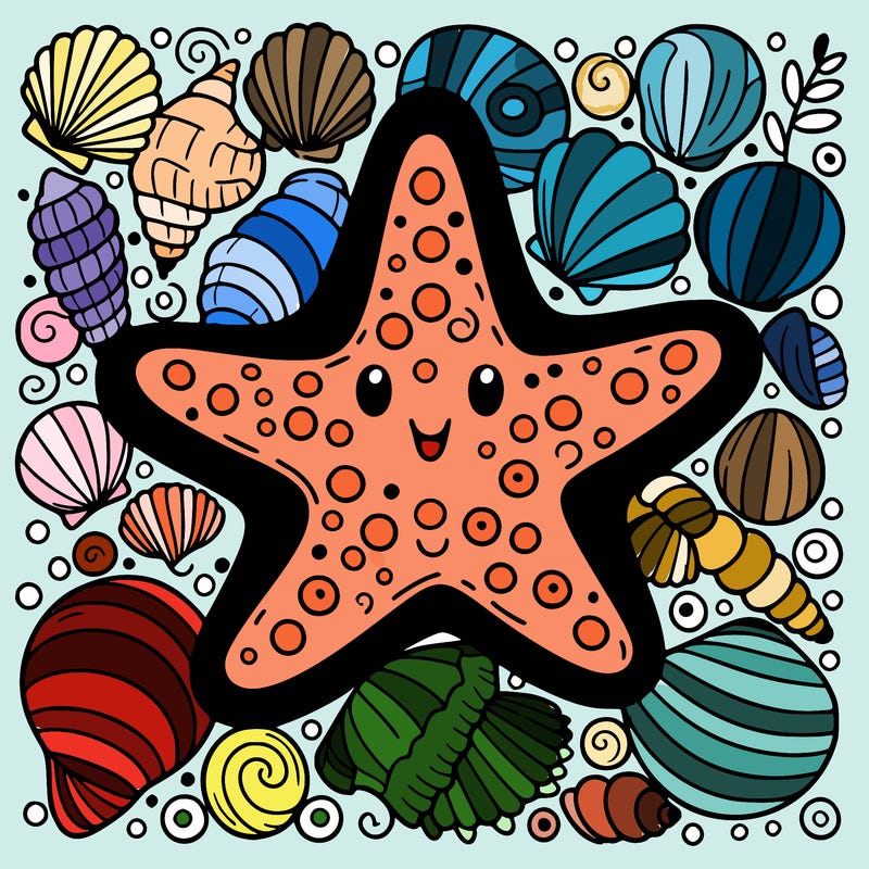 starfish surrounded by seashells