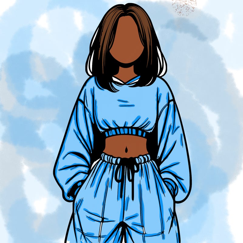 realistic girl faceless with baggy pants and a crop top