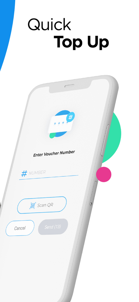 MyLTT - Pantalla de recarga rápida de la aplicación MyLTT que muestra la entrada del número de cupón y las opciones de escaneo de códigos QR
