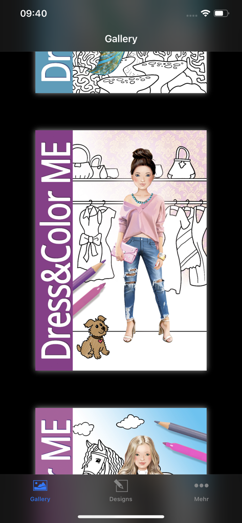 Dress and Color Me - Dress and Color Meアプリのギャラリー表示。ファッションモデルや馬など、さまざまなカテゴリのお絵かきが表示されています。