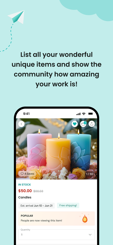 Tedooo - Handmade candles product page on the Tedooo social marketplace app