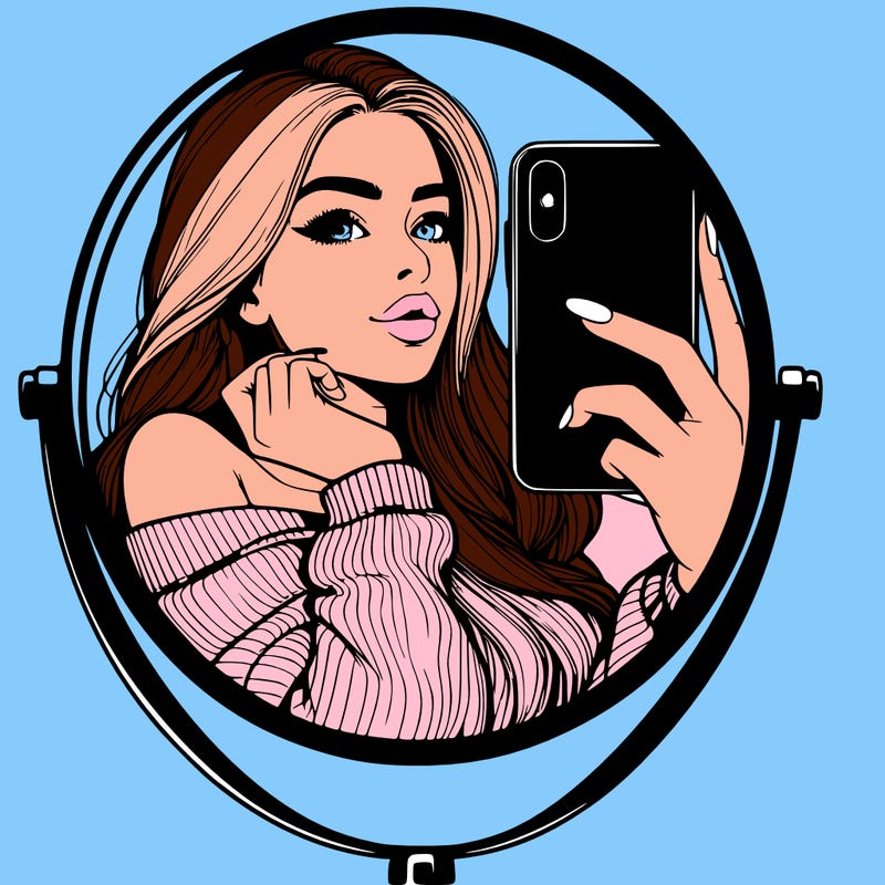 realistic girl taking mirror selfie beautiful