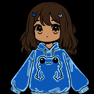 girl wearing frogging sweatshirt