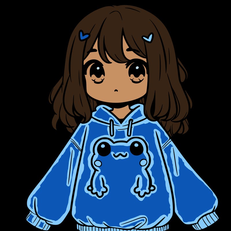 girl wearing frogging sweatshirt