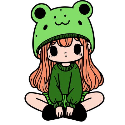 a girl wearing a frog hat and some frog socks