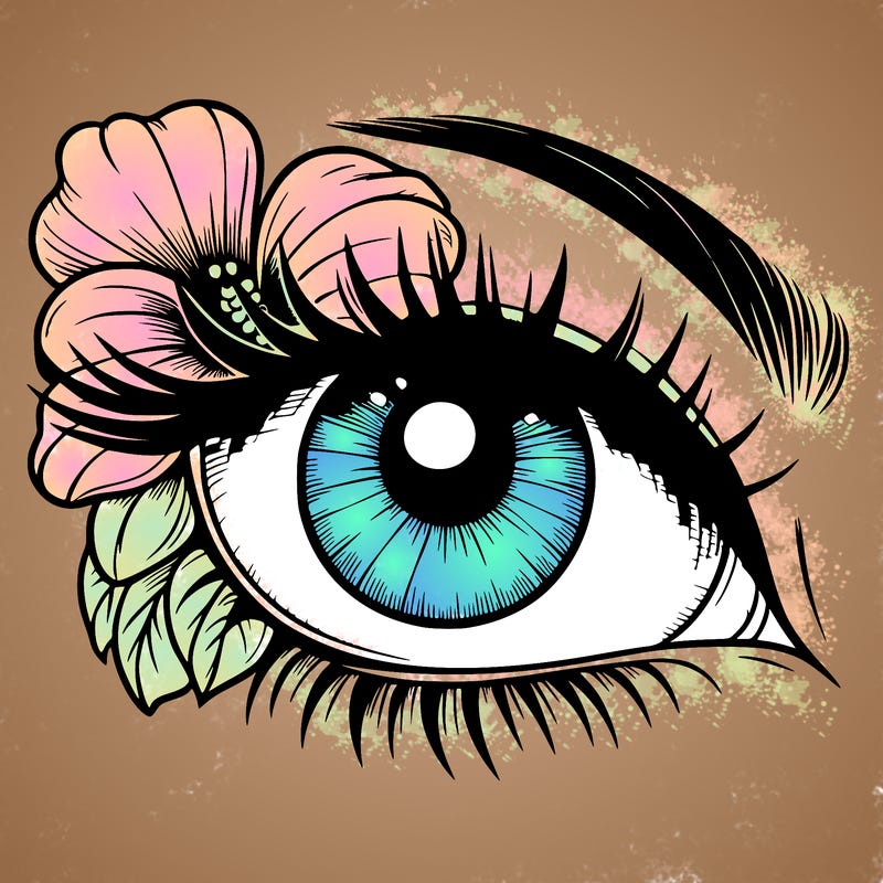 realistic eye with flower
