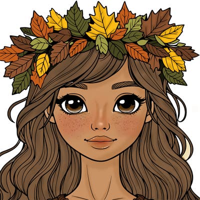 realistic girl with fall leaf crown