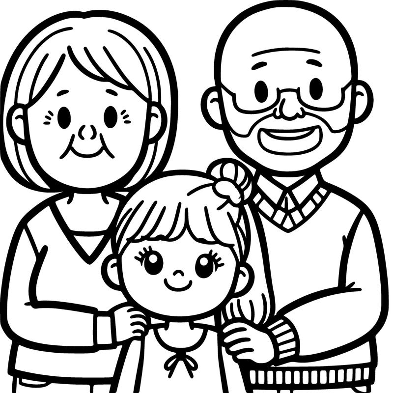 a 50 year old grandmother and a 50 year old bald smooth face grandfather with their a 5 year old granddaughter