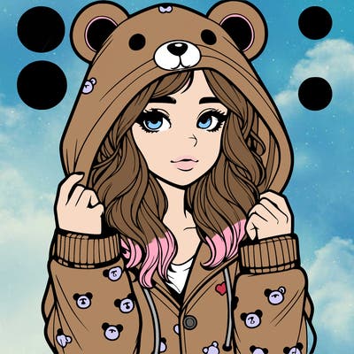 realistic girl in a animal pjs hoodie