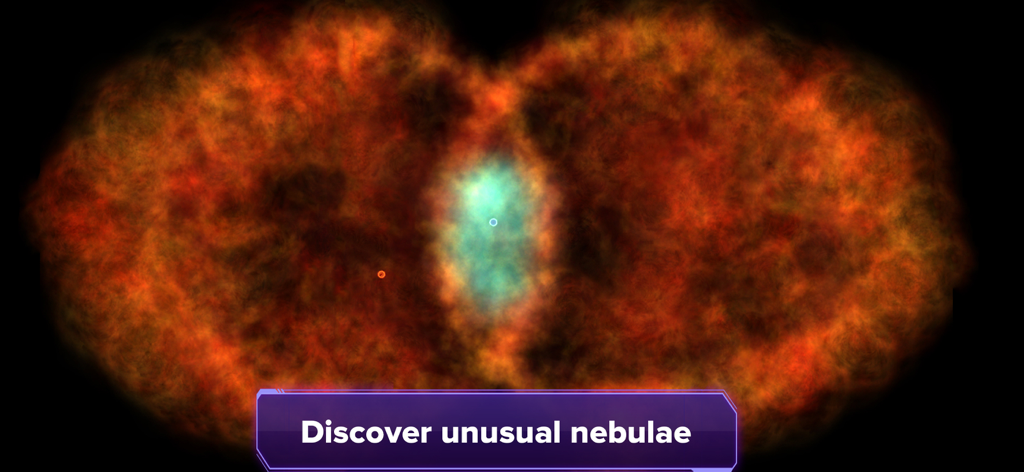 Galaxy Map - A 3D representation of an unusual orange and blue nebula in the Galaxy Map app