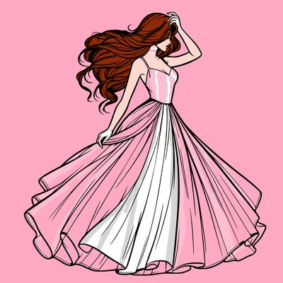 realistic woman with dress flowing in the wind