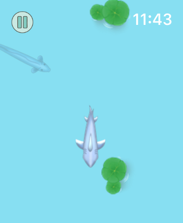 Watch Games-Summon the Dragon - Gameplay screenshot of Summon the Dragon on Apple Watch showing fish swimming in a zen ink painting style waterworld