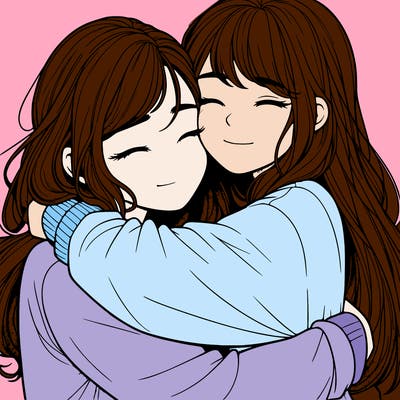 realistic two girls hugging