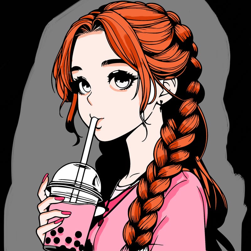 realistic girl with braided hair drinking boba