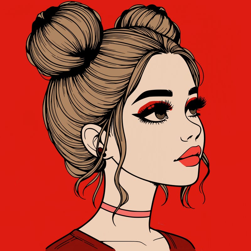 realistic girl with buns on the top of her head