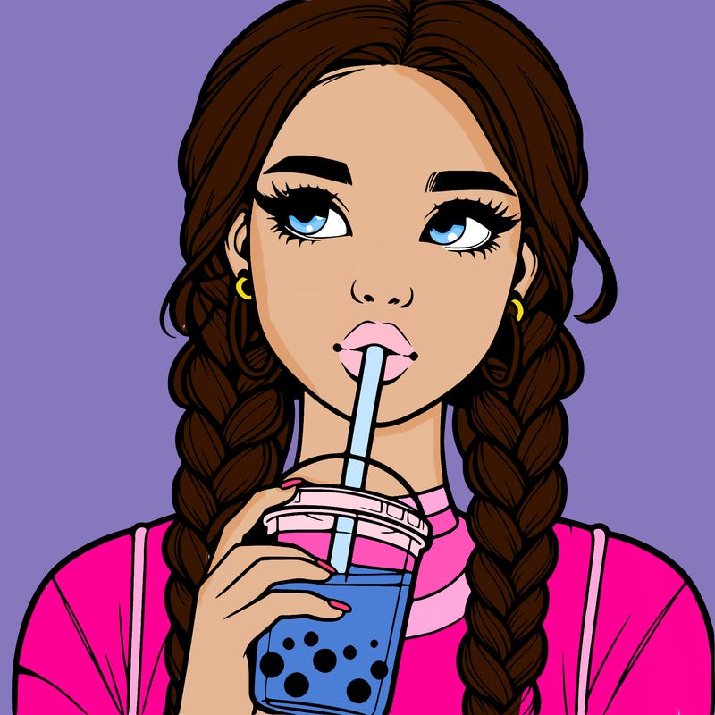 realistic girl with braided hair drinking boba