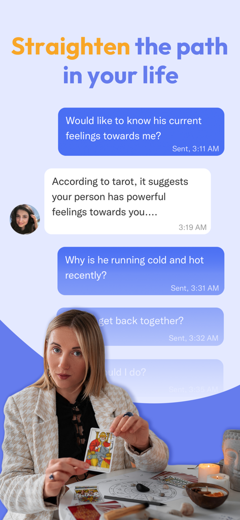 Healer: Live Psychic Readings - タロットカードを手に、人間関係のガイダンスを提供するライブチャットセッション中の占い師ヒーラー