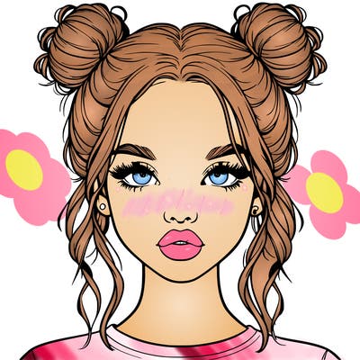 realistic girl with two buns in hair and lips