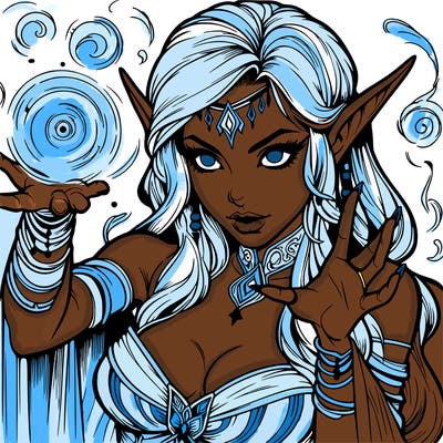 realistic scary beautiful elf sorceress casting spell