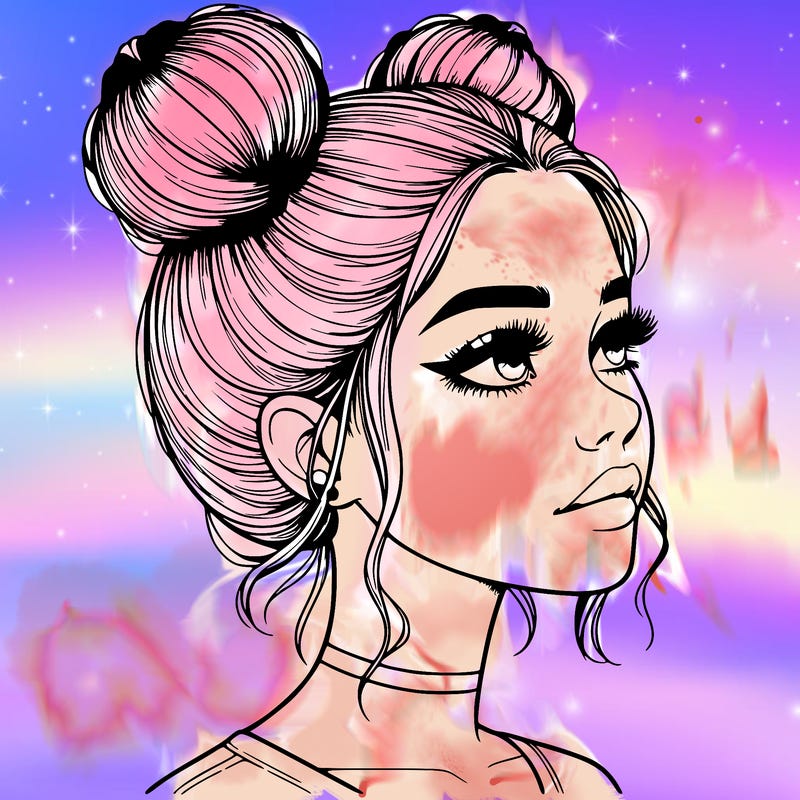 realistic girl with buns on the top of her head